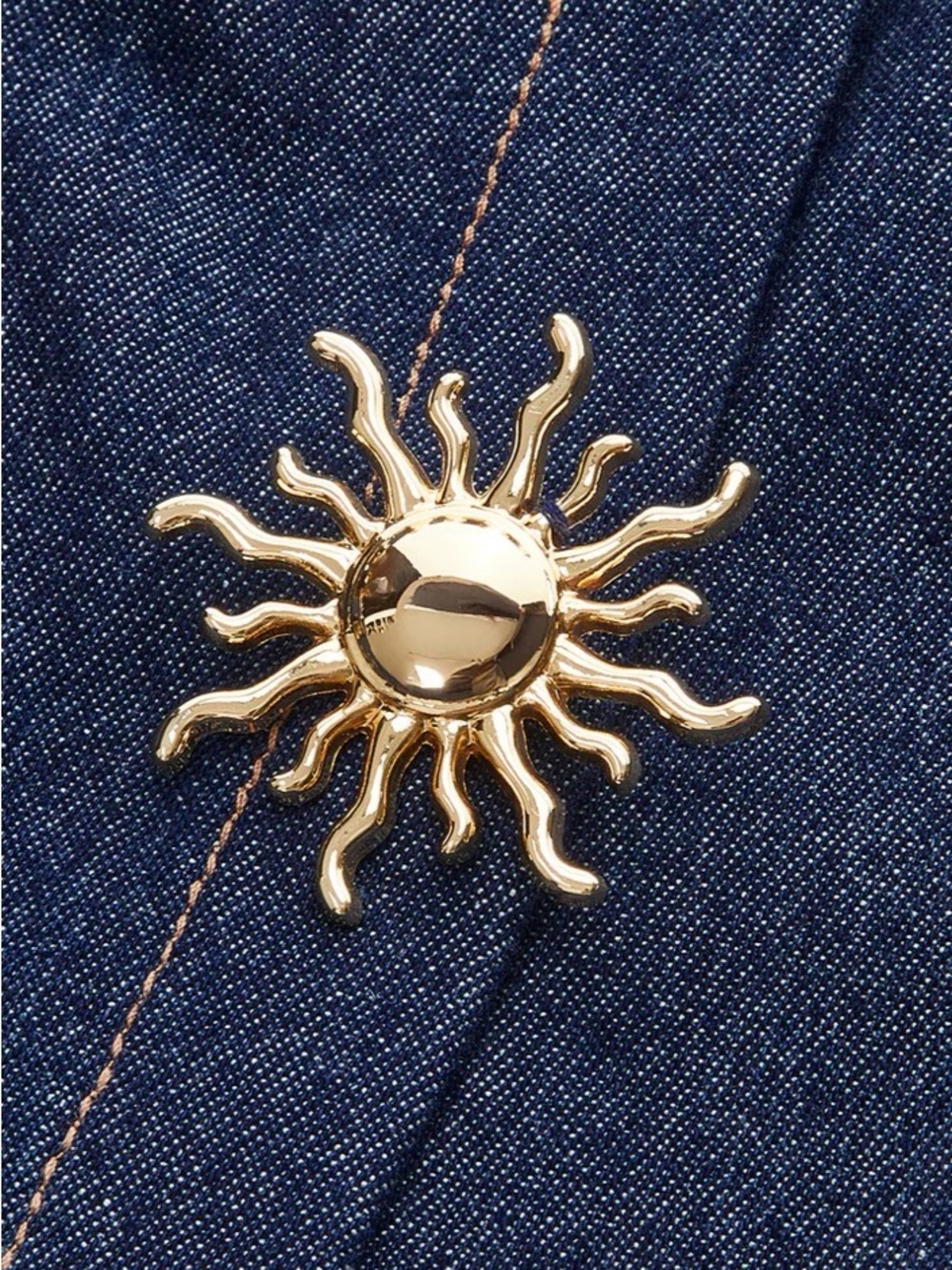 Commense Navy Denim Mini Dress with Gold Sun Buttons - Picture 2 of 9